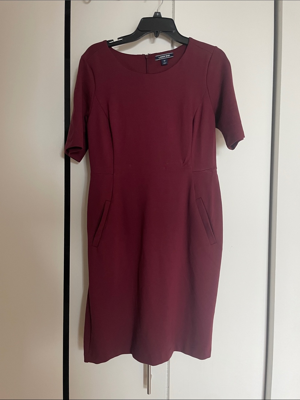 Lands' End Deep Burgundy Short-Sleeve Sheath Dress